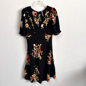 Free People Neon Garden Mini Dress 2 Black Multi Floral V Neck Party Summer Boho